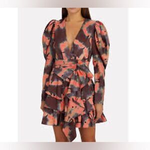 ULLA JOHNSON X REVOLVE, Semira Tie Dye rosewood SILK long Sleeve Mini dress sz 4